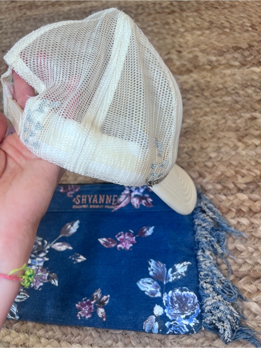 Shyanne cream hat Blue Floral Denim Clutch with Fringe purse - Picture 5 of 7